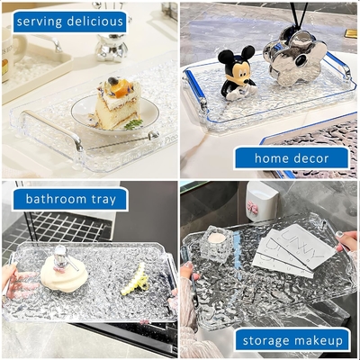 Stylish Clear Stone Finish Acrylic Tray Plexiglass Serving Tray Modern Style