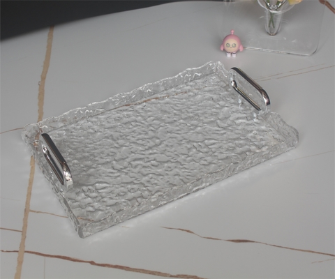 Stylish Clear Stone Finish Acrylic Tray Plexiglass Serving Tray Modern Style