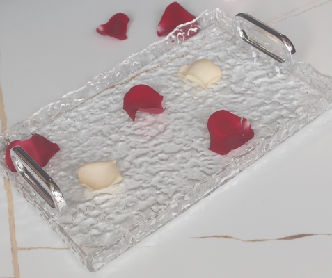Stylish Clear Stone Finish Acrylic Tray Plexiglass Serving Tray Modern Style