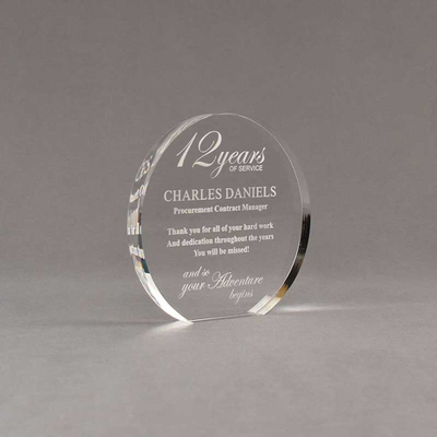 5'' Diameter Ronde Duidelijke Acryl Plaat Met Stand Gepersonaliseerd Graveren