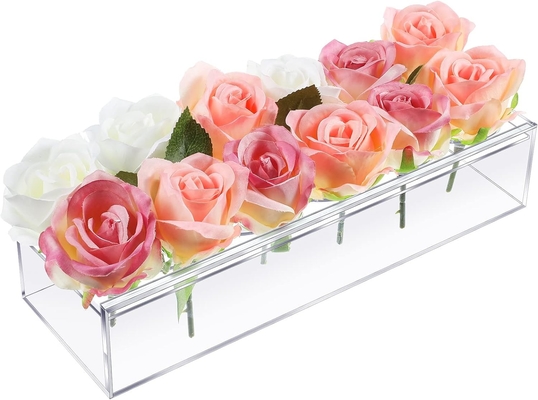 OEM ODM Tabletop Clear Acrylic Rectangle Vase, Hôn lễ Acrylic Flower Display Box