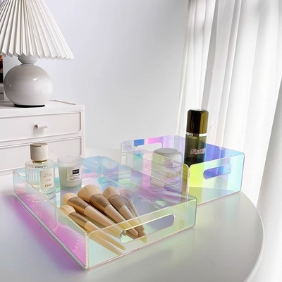 Rainbow Color Stacking Acrylic Tray With Handles Lucite Serving Tray Customized