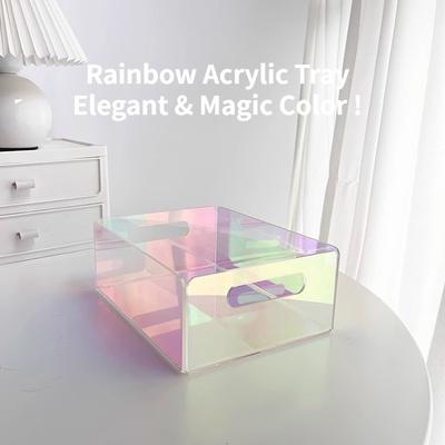 Rainbow Color Stacking Acrylic Tray With Handles Lucite Serving Tray Customized