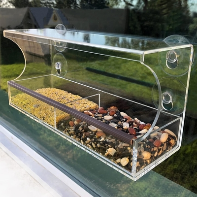 Custom Logo Acrylic Bird Feeder Spacious With Large Seed Tray Weatherproof