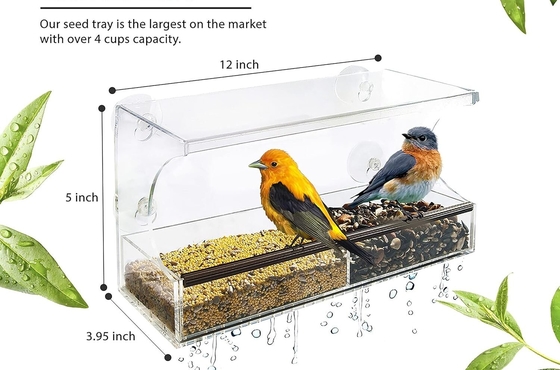 Custom Logo Acrylic Bird Feeder Spacious With Large Seed Tray Weatherproof