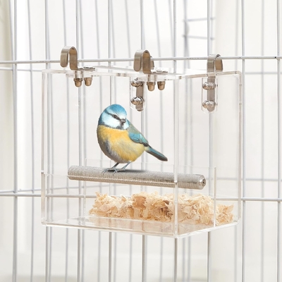 OEM Transparent Lucite Acrylic Bird Feeder Với Máy phân phối hạt tự động Dễ cài đặt
