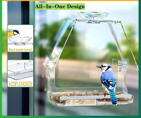 Cửa sổ trong suốt Plexiglass Bird House với BROAD xem Strong Suction Cups