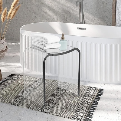Transparent Custom Acrylic Furniture U Shape Acrylic Shower Bench Bathroom Stool