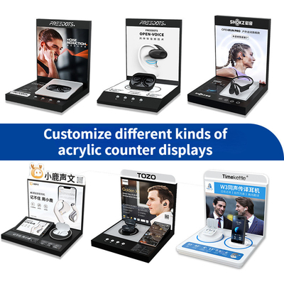OEM Cast Acrylic Display Rack , Acrylic Counter Display Stand With Graphics