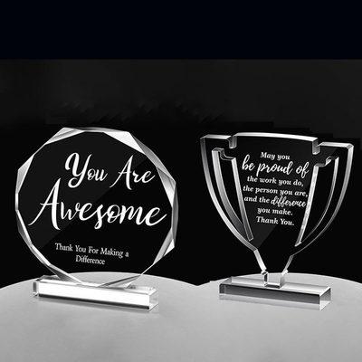 Custom Clear Number Acrylic Award Trophy Block cho sự công nhận kỷ niệm công ty