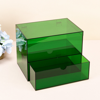 Stijlvolle groene acryl organisator doos met deksel en lade voor thuisgebruik