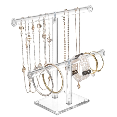 Two Tiered T Bar Acrylic Display Rack Jewelry Display Stand For Showcasing Bracelets
