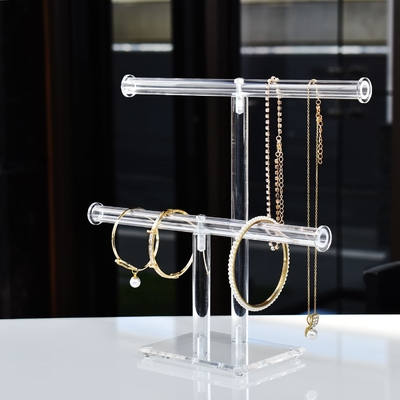 Two Tiered T Bar Acrylic Display Rack Jewelry Display Stand For Showcasing Bracelets