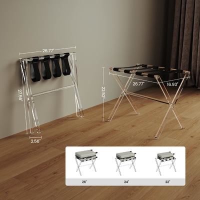 Foldable Bedroom Hotel Acrylic Luggage Rack Lucite Suitcase Stand Custom Size