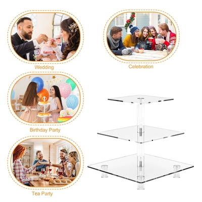 3 Tier Square Design Clear Acrylic Dessert Tower Holder Display For Weddings Parties