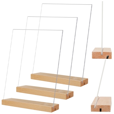 3 Pack Acrylic Sign Holder 8.5 X 11 With Wooden Bases Double Slot Design