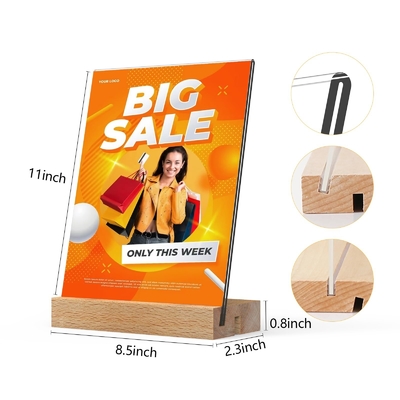 3 Pack Acrylic Sign Holder 8.5 X 11 With Wooden Bases Double Slot Design