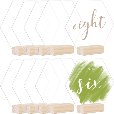 DIY Hexagon Acrylic Blank Signs And Stands , Acrylic Table Top Signs Wedding Decor