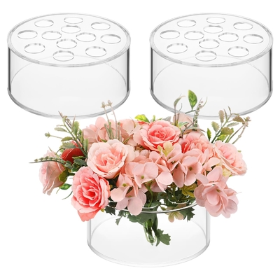 3pcs	Acrylic Flower Vase Floral Centerpiece With 12 Holes For Dining Table Decoration