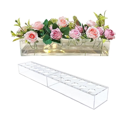 Modern Decor Acrylic Flower Vases Rectangular Clear Acrylic Centerpiece Stand 12 Inches