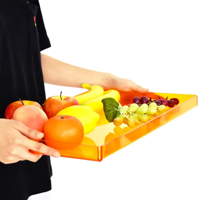 Orange Rectangular Acrylic Serving Tray Organizer , Plexiglas Acrylic Tea Tray