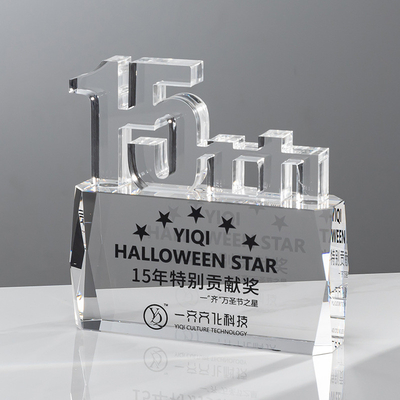 8 inch hoge gegoten acryl award plexiglas trofee voor 10e jaar jubileum evenement