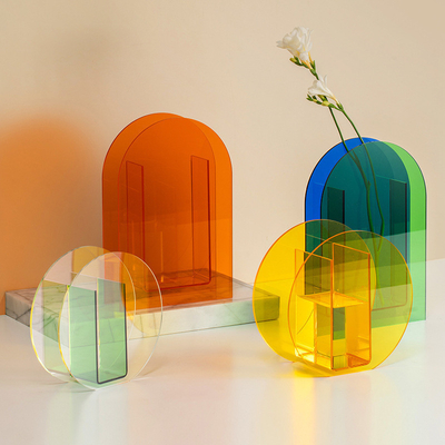3mm Thick Round Flower Acrylic Vase , Lucite Flower Holder For Home Hotel Decor