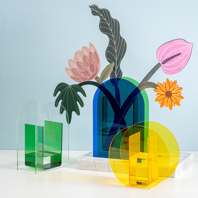 3mm Thick Round Flower Acrylic Vase , Lucite Flower Holder For Home Hotel Decor