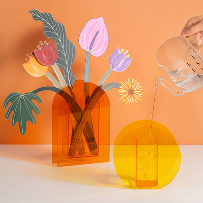 3mm Thick Round Flower Acrylic Vase , Lucite Flower Holder For Home Hotel Decor