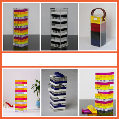 Op maat gemaakte acryl stapelblokken Ouder-kind educatief spel Domino bouw speeltje met 48 blokken voor stapeltoren