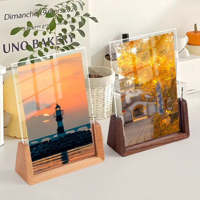 Gepersonaliseerd Acrylisch en Hout U-vormig fotoraam, Desktop Acrylisch Foto Display 6x7, 7x7 en 8x10 inch