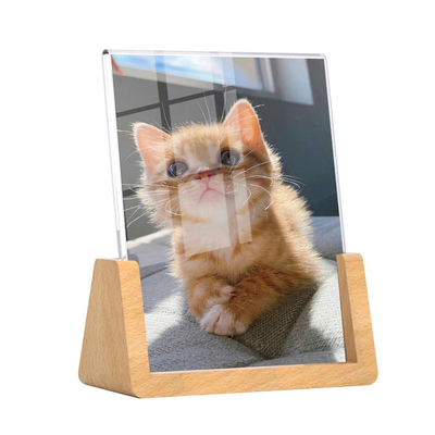 Gepersonaliseerd Acrylisch en Hout U-vormig fotoraam, Desktop Acrylisch Foto Display 6x7, 7x7 en 8x10 inch