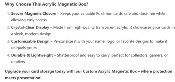 Gepersonaliseerde acrylmagnetische doos Spelkaarten verzameling opslagdoos Acryl displaycase voor Pokémon kaarten